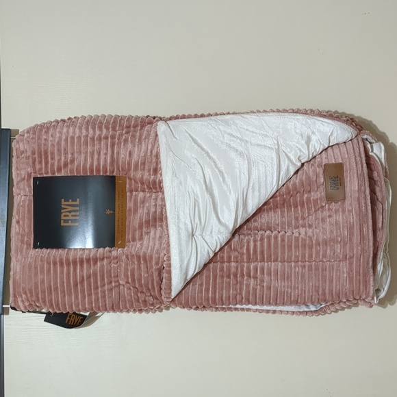 Frye Corduroy Plush Throw Rose Gold Pink and White New 50